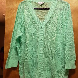 Mint Crochet Long Sleeve Button-up Thin Cardigan